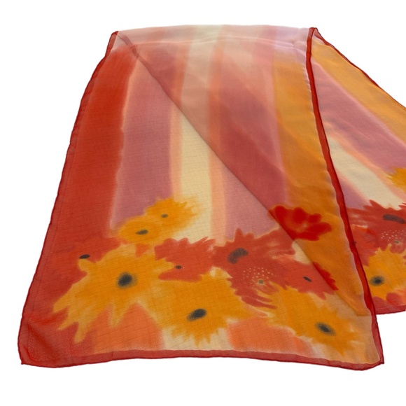 Vintage Sheer Floral Silk Scarf – Orange & Yellow Flowers - Picture 6 of 10